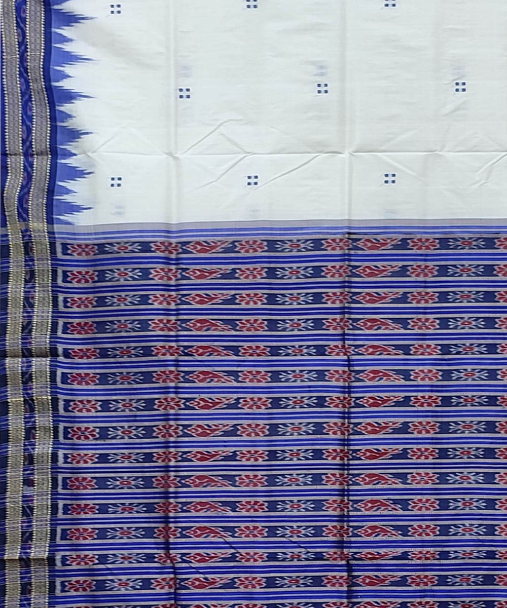 White indigo handwoven khandua silk saree