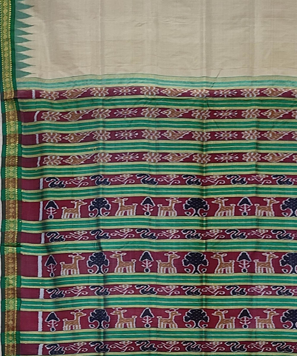Grey red hand woven khandua silk saree