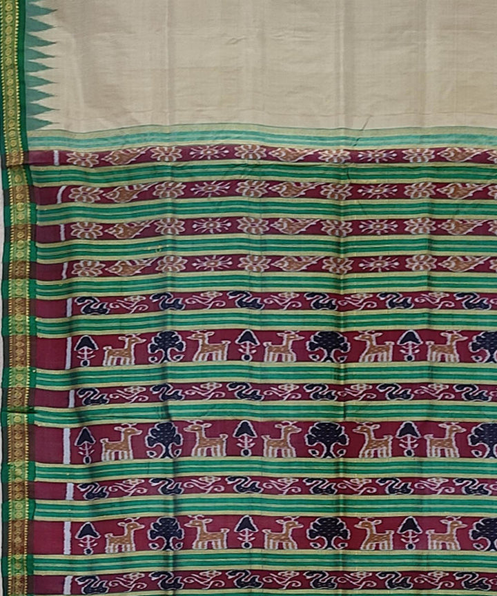 Grey red hand woven khandua silk saree