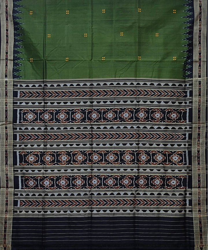 Forest green black hand woven khandua silk saree