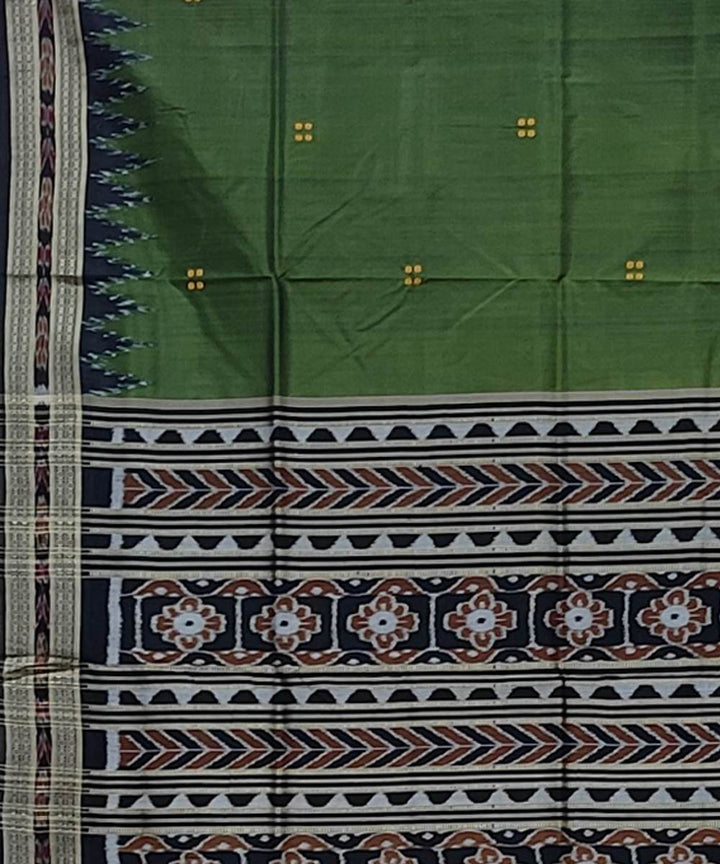 Forest green black hand woven khandua silk saree