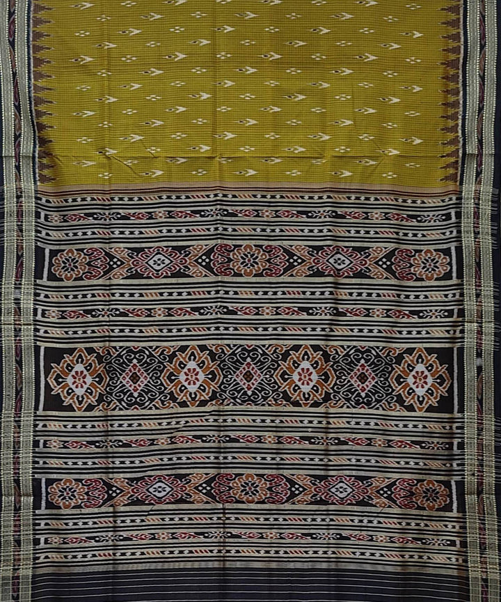Mustard black handwoven khandua silk saree
