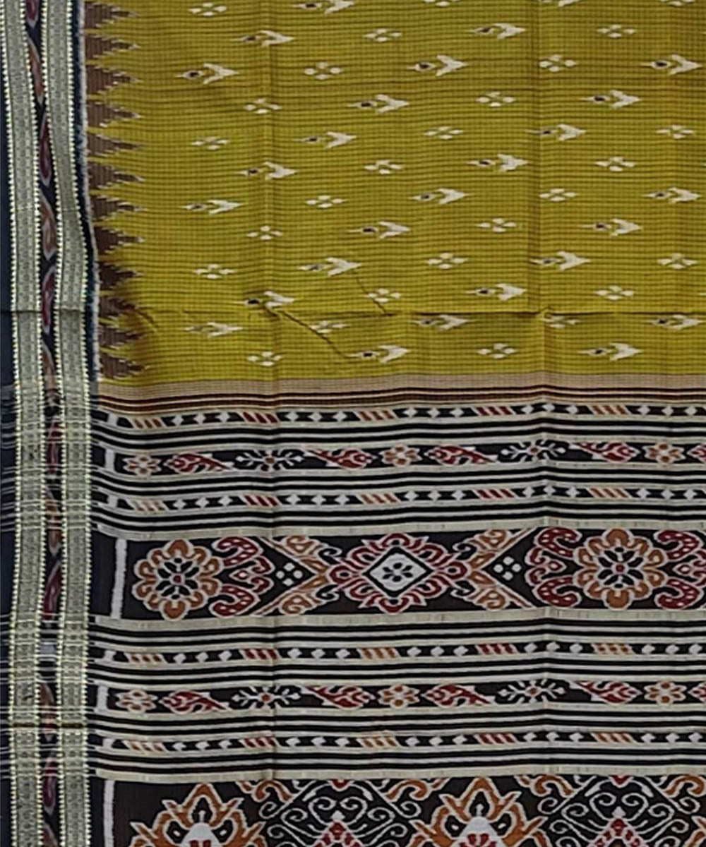 Mustard black handwoven khandua silk saree