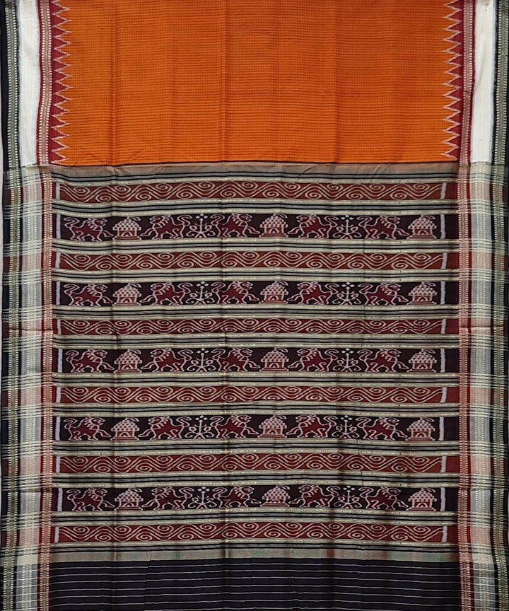 Orange black handwoven khandua silk saree
