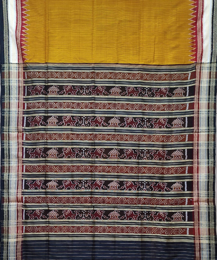 Mustard black hand woven khandua silk saree