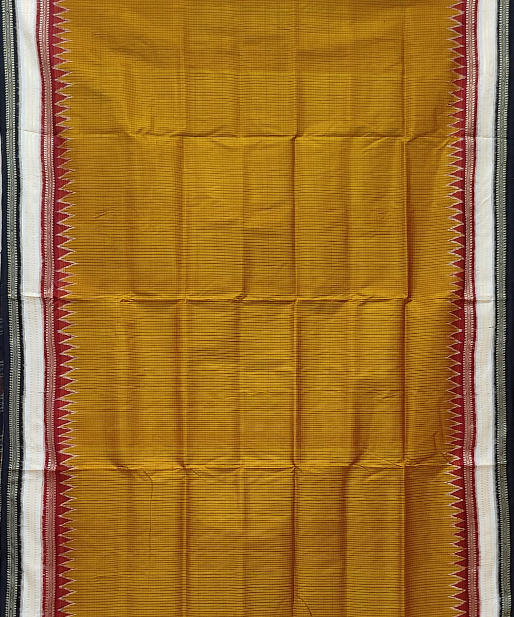 Mustard black hand woven khandua silk saree