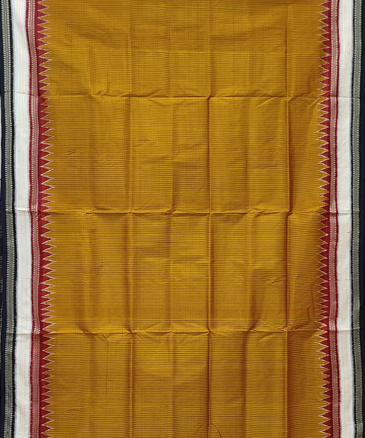 Mustard black hand woven khandua silk saree