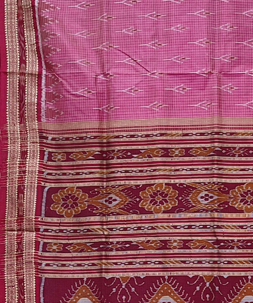 Pink maroon handwoven khandua silk saree