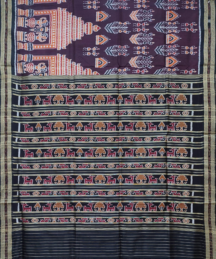 Brown black handwoven khandua silk saree