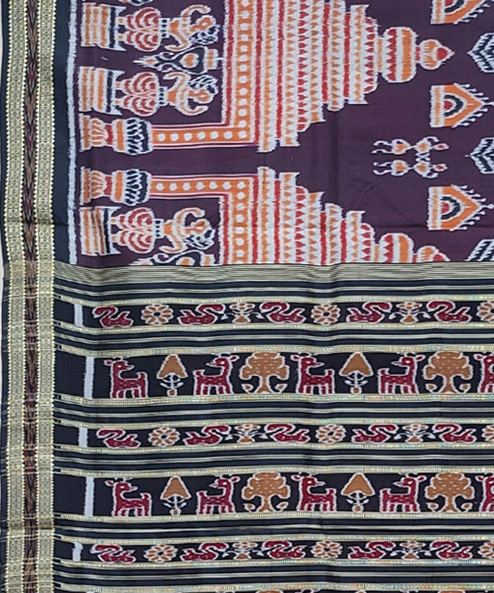 Brown black handwoven khandua silk saree