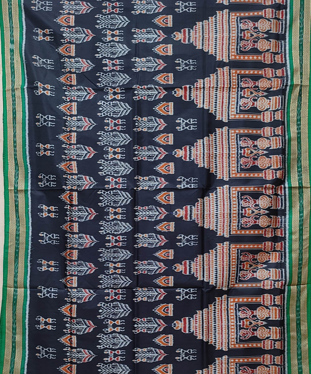 Black light green handwoven khandua silk saree