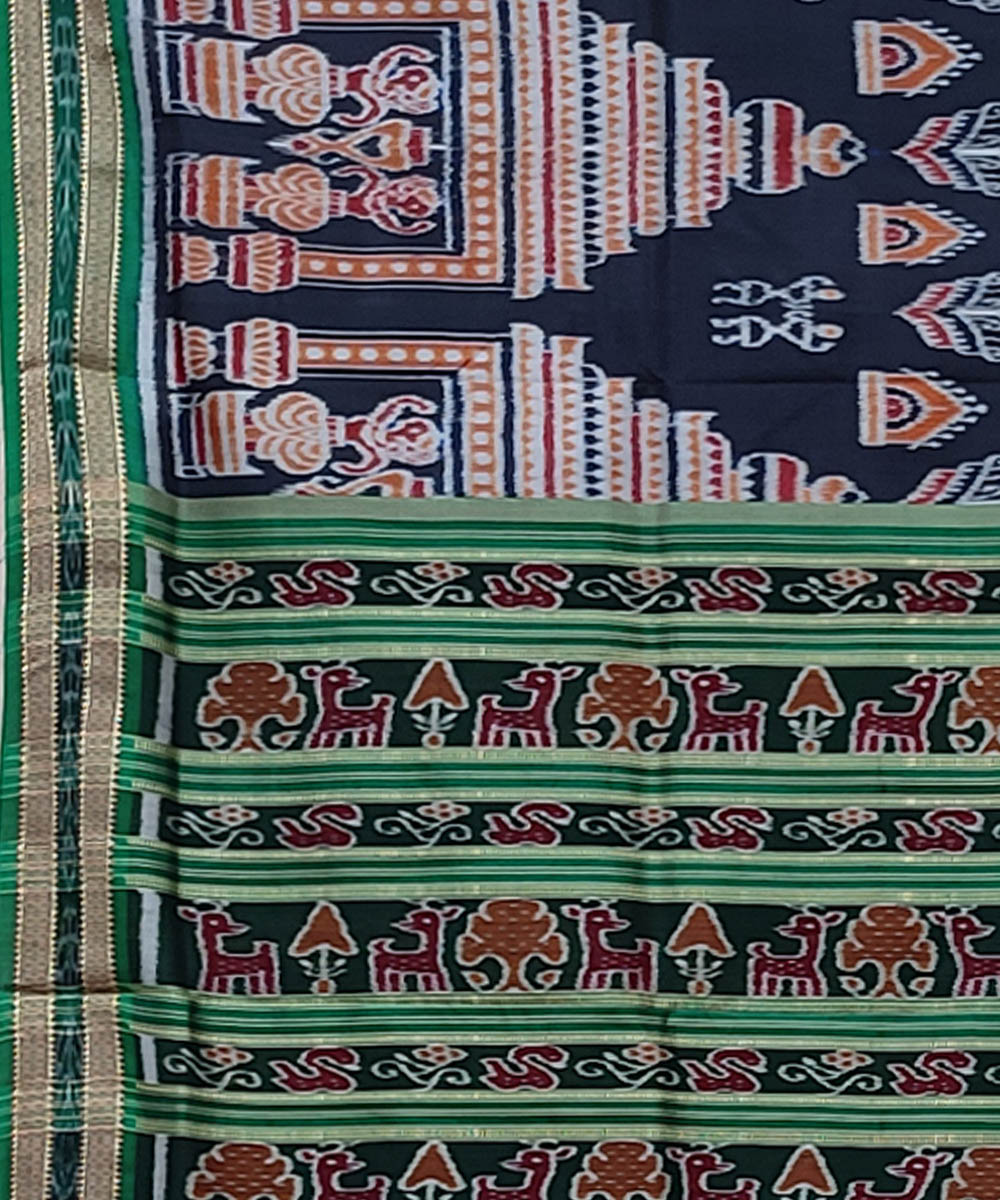 Black light green handwoven khandua silk saree