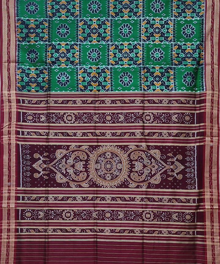 Dark green maroon hand woven khandua silk saree