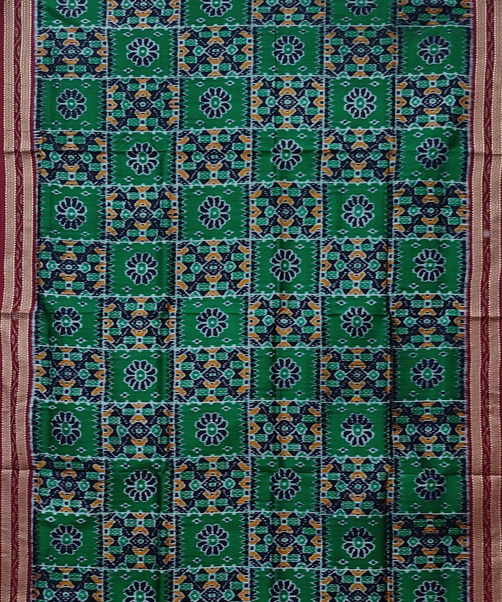 Dark green maroon hand woven khandua silk saree