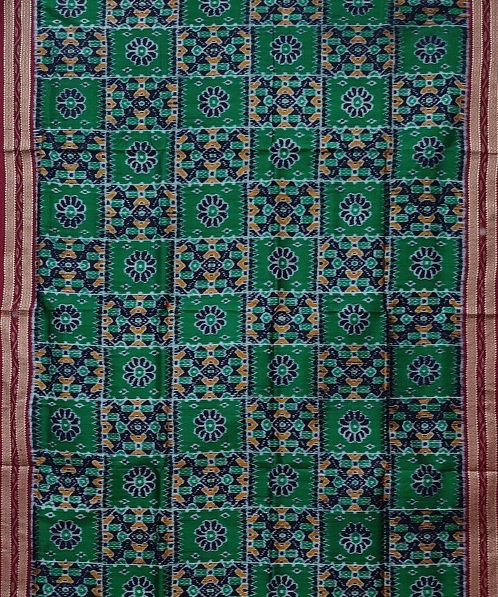 Dark green maroon hand woven khandua silk saree