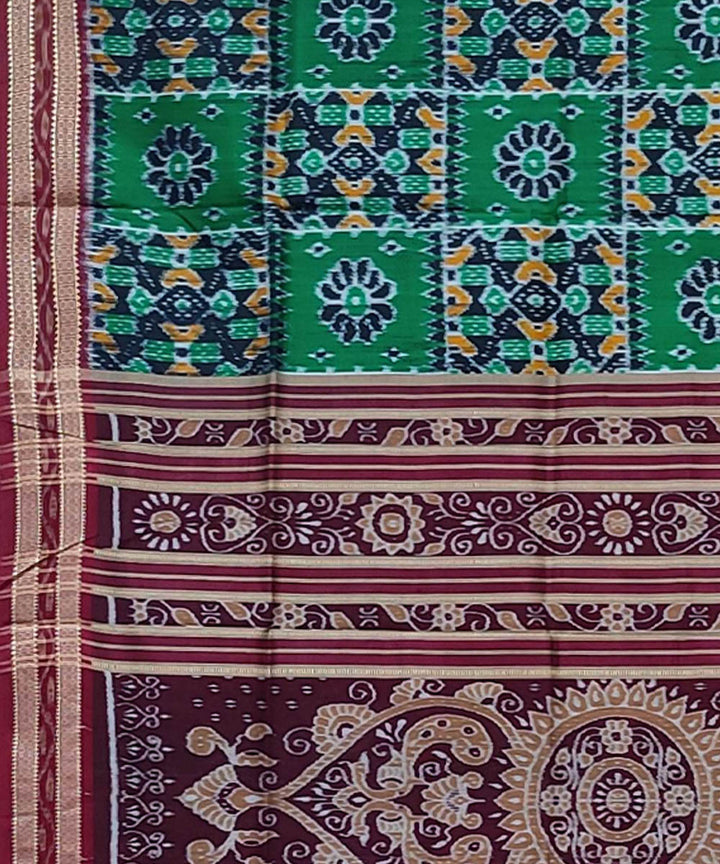 Dark green maroon hand woven khandua silk saree