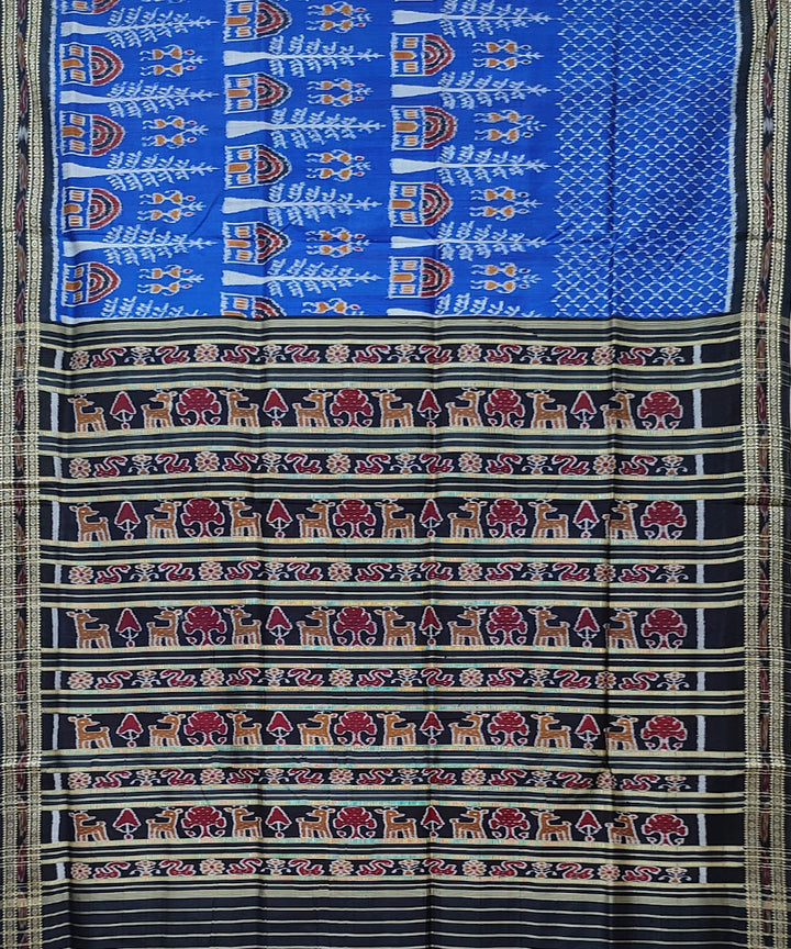 Sky blue black hand woven khandua silk saree