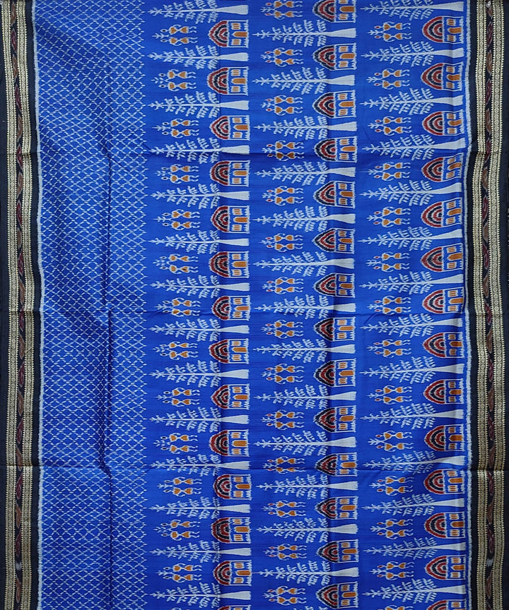 Sky blue black hand woven khandua silk saree