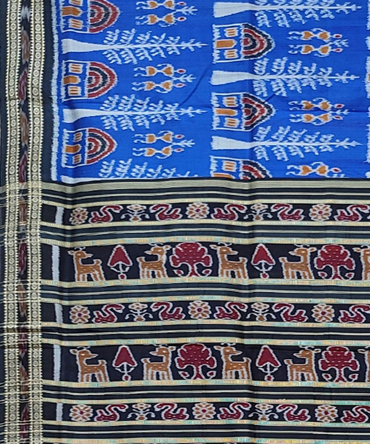 Sky blue black hand woven khandua silk saree