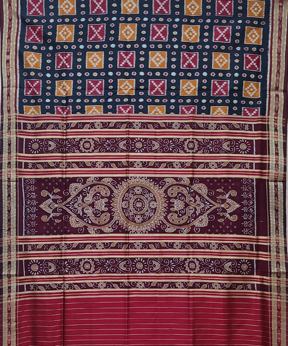 Black maroon handwoven khandua silk saree