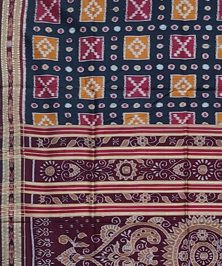 Black maroon handwoven khandua silk saree