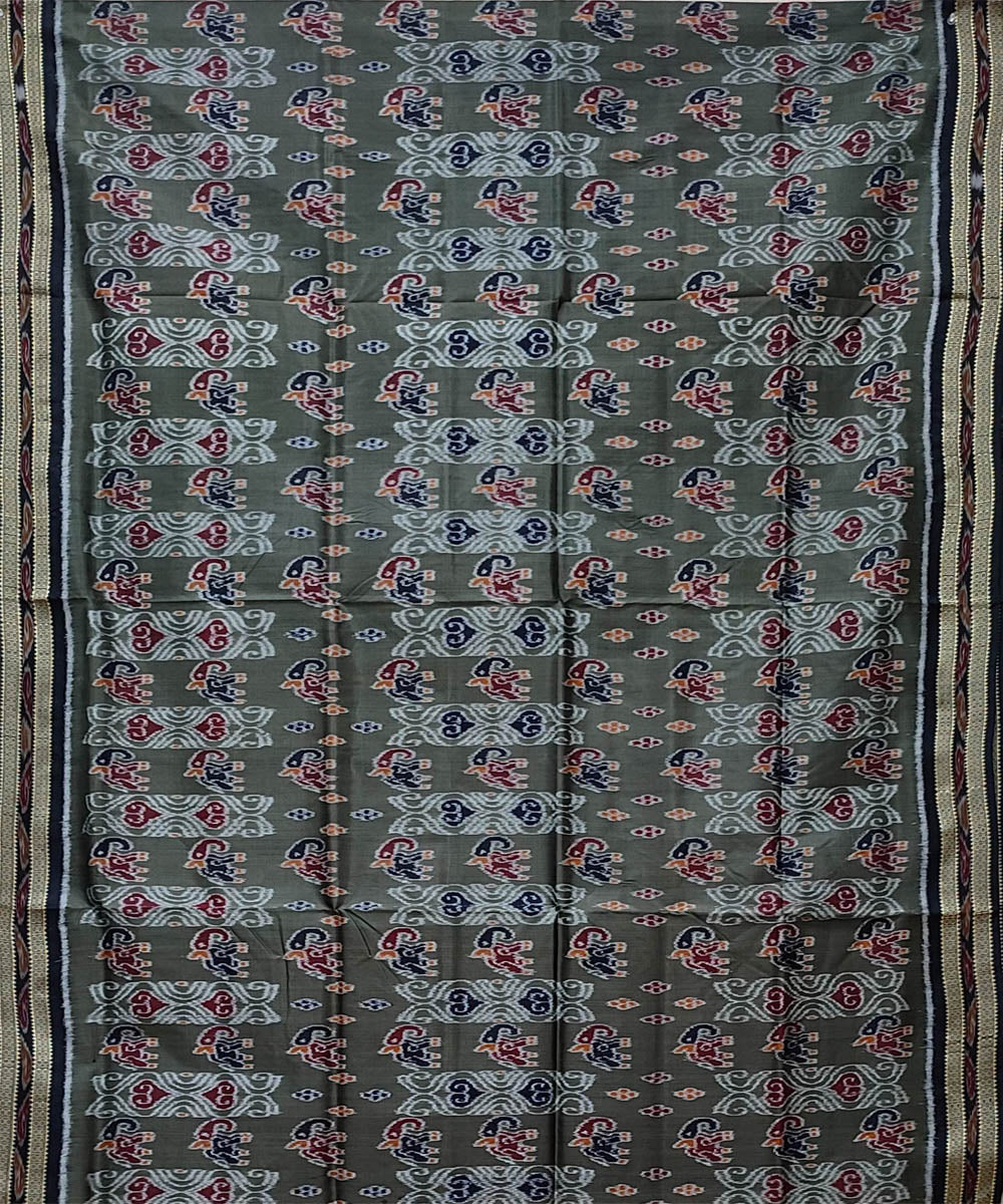 Olive green black handwoven khandua silk saree