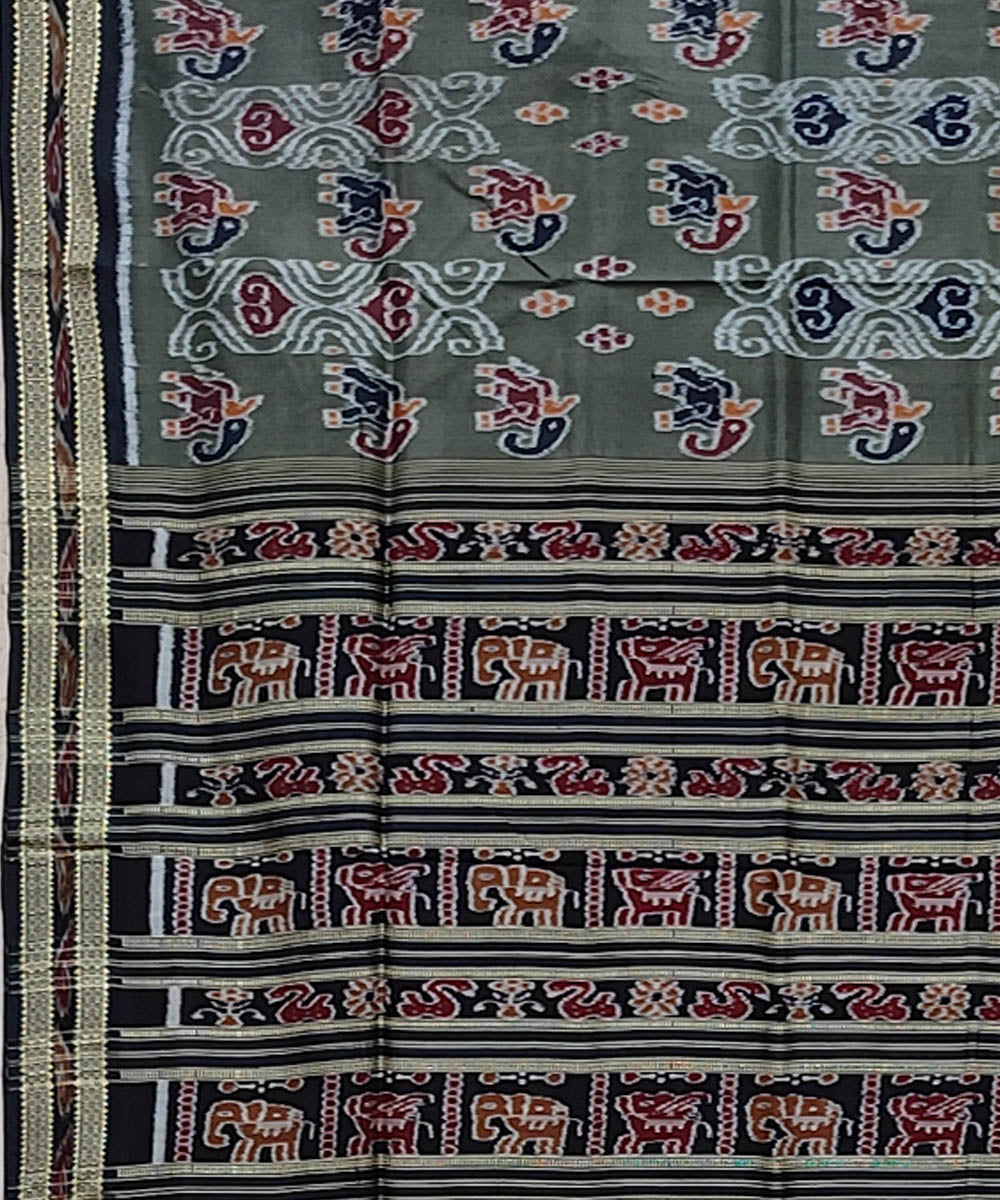 Olive green black handwoven khandua silk saree