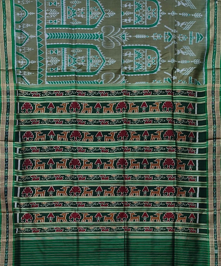 Grey light green handwoven khandua silk saree