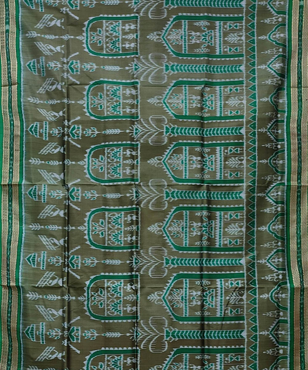 Grey light green handwoven khandua silk saree