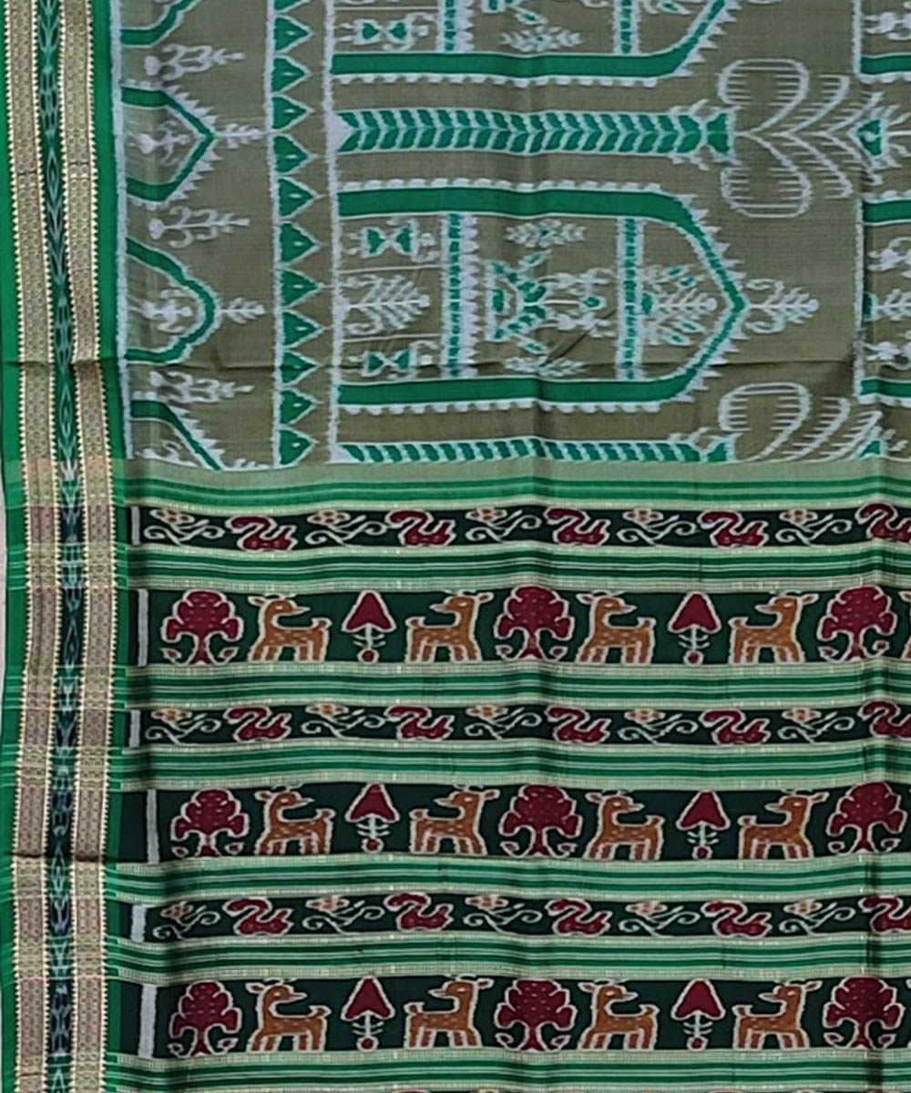 Grey light green handwoven khandua silk saree