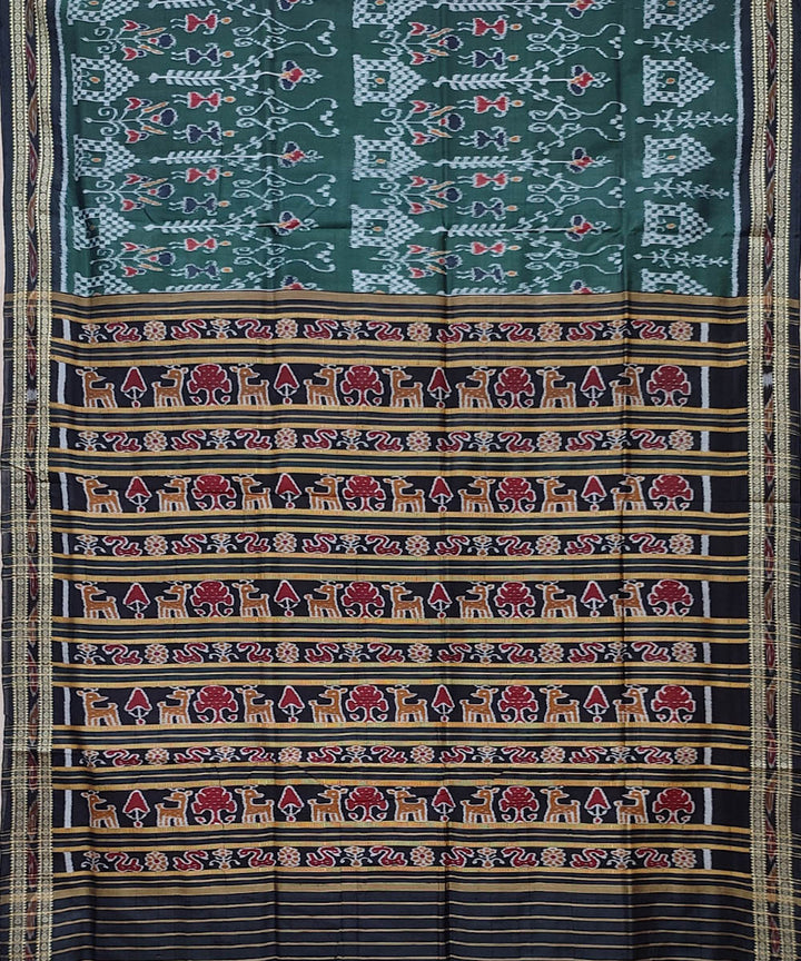 Moss green black handwoven khandua silk saree