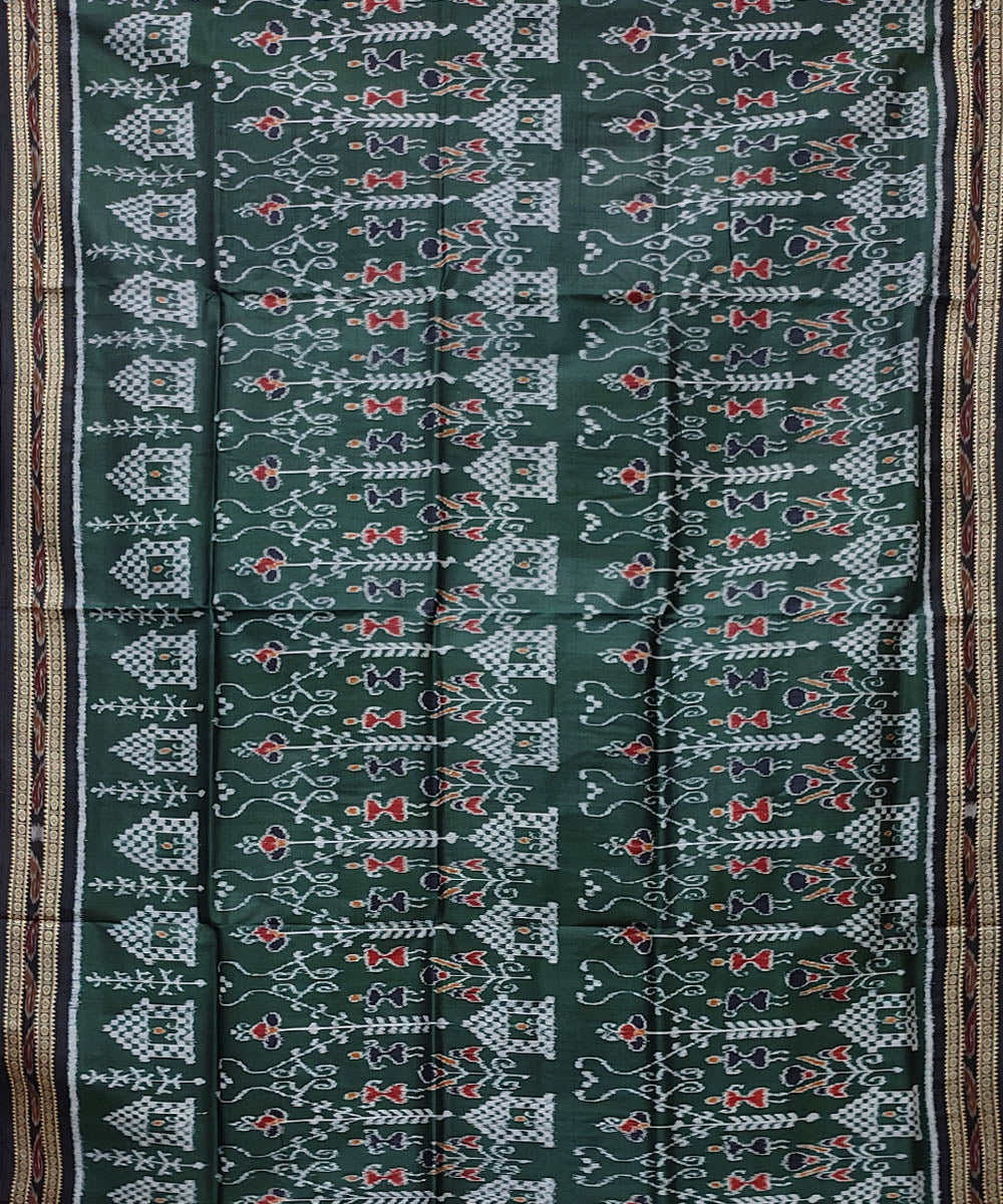 Moss green black handwoven khandua silk saree