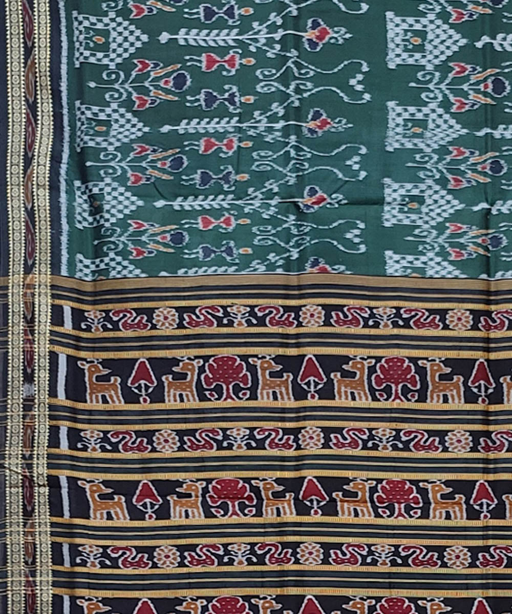 Moss green black handwoven khandua silk saree