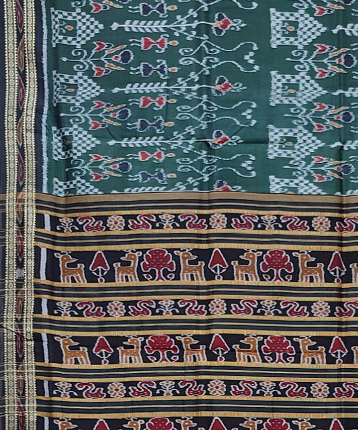 Moss green black handwoven khandua silk saree