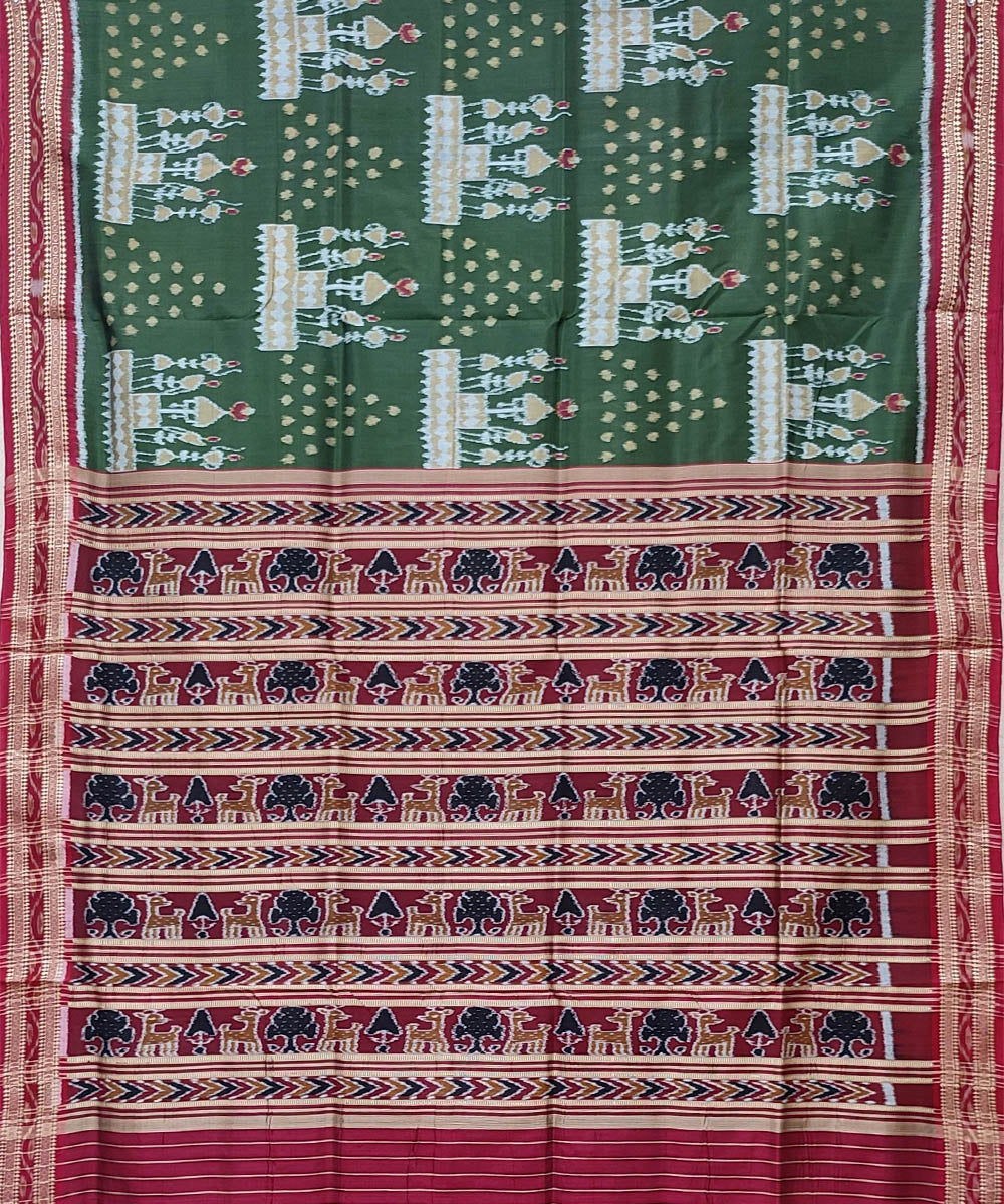 Dark green maroon handwoven khandua silk saree