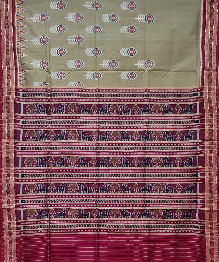 Grey red handwoven khandua silk saree