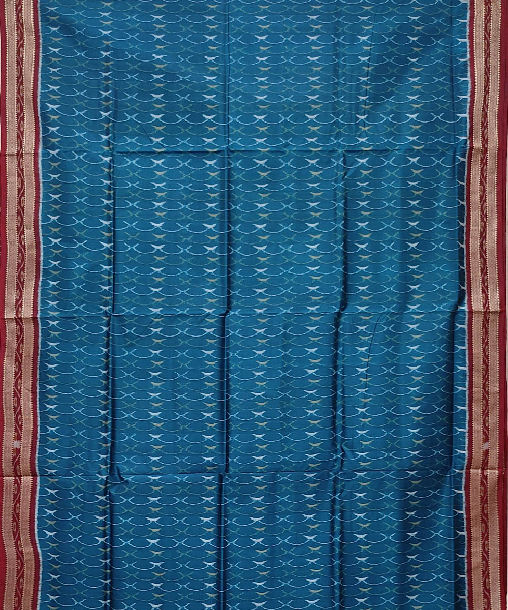 Blue maroon handwoven khandua silk saree