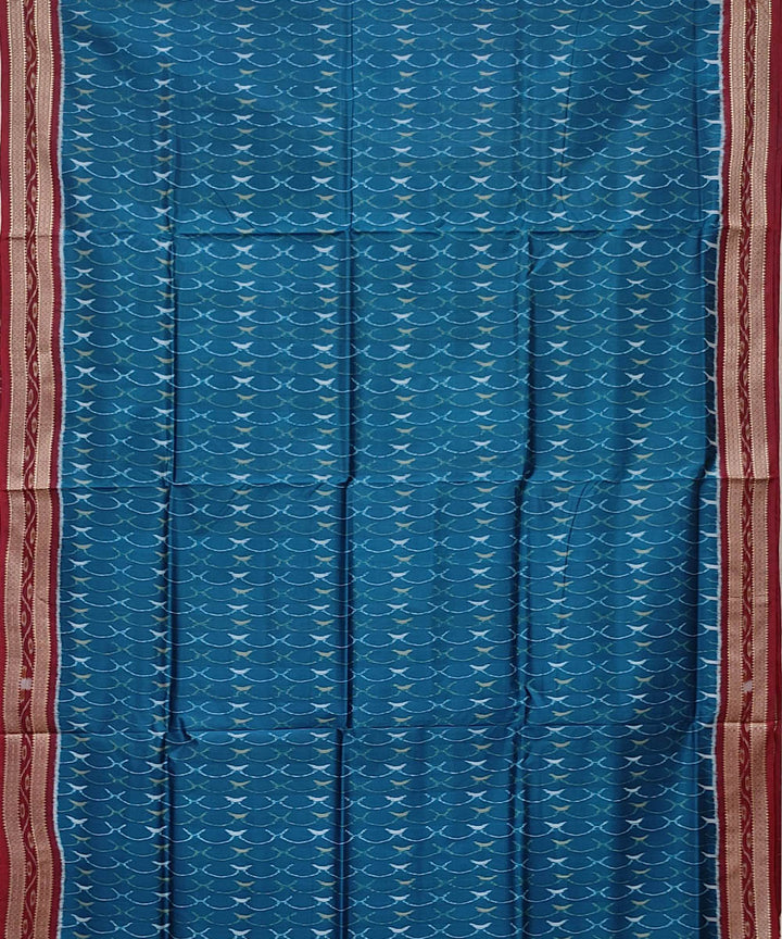 Blue maroon handwoven khandua silk saree