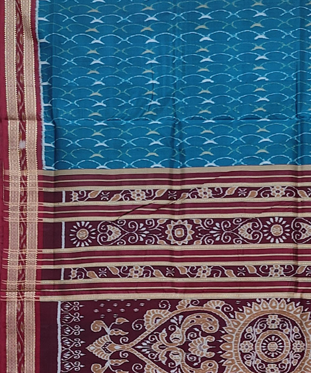 Blue maroon handwoven khandua silk saree
