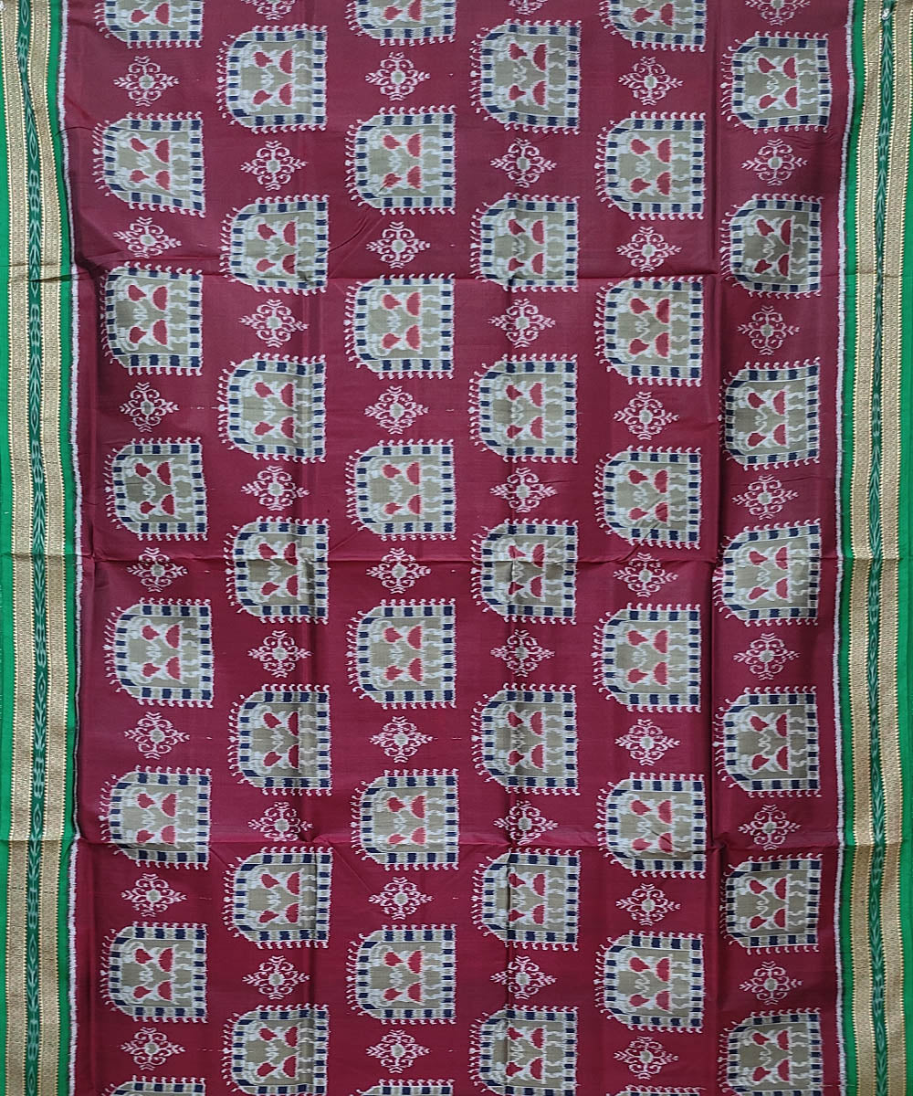 Maroon dark green hand woven khandua silk saree