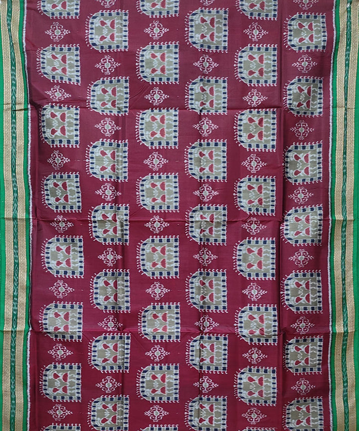 Maroon dark green hand woven khandua silk saree