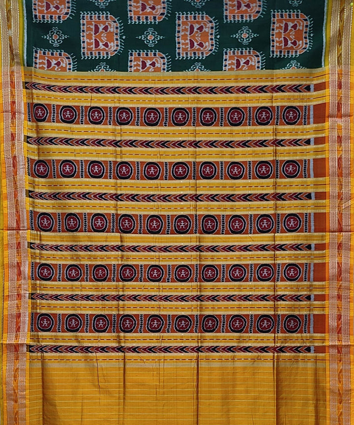 Dark green yellow handwoven khandua silk saree