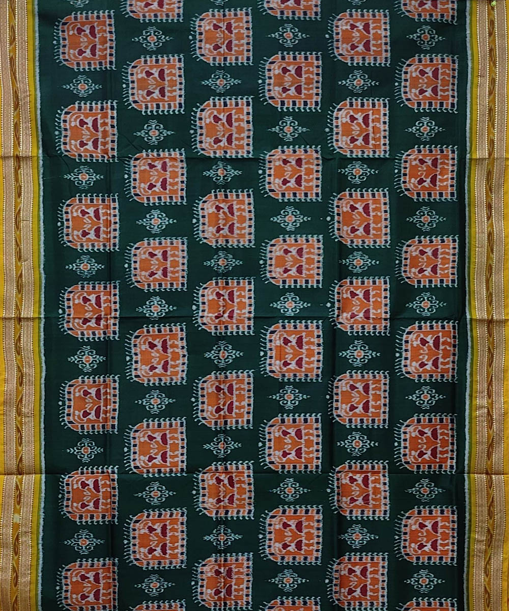 Dark green yellow handwoven khandua silk saree