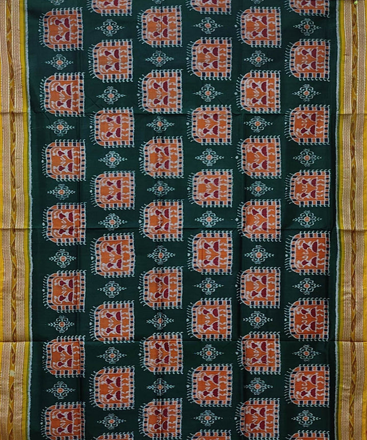 Dark green yellow handwoven khandua silk saree