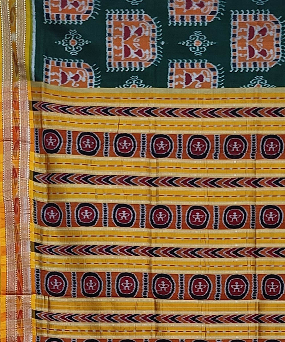 Dark green yellow handwoven khandua silk saree