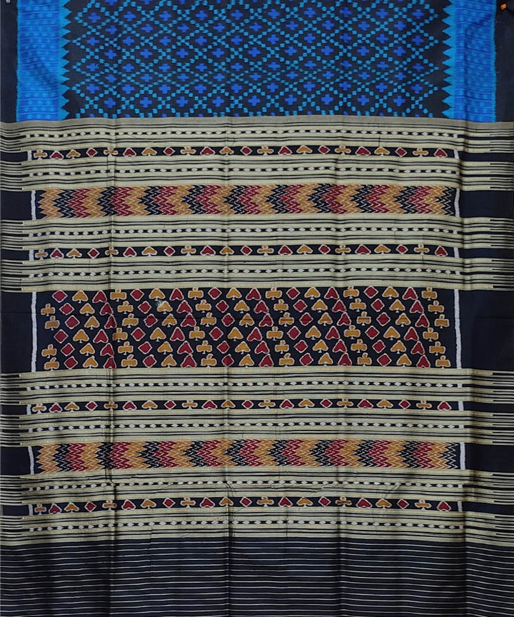 Navy blue black handwoven khandua silk saree