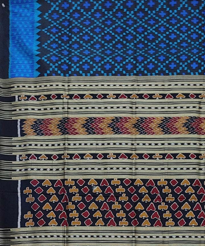 Navy blue black handwoven khandua silk saree