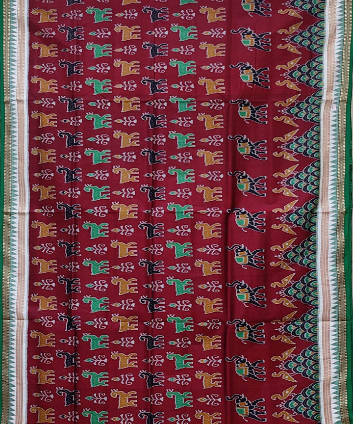 Maroon dark green handwoven khandua silk saree