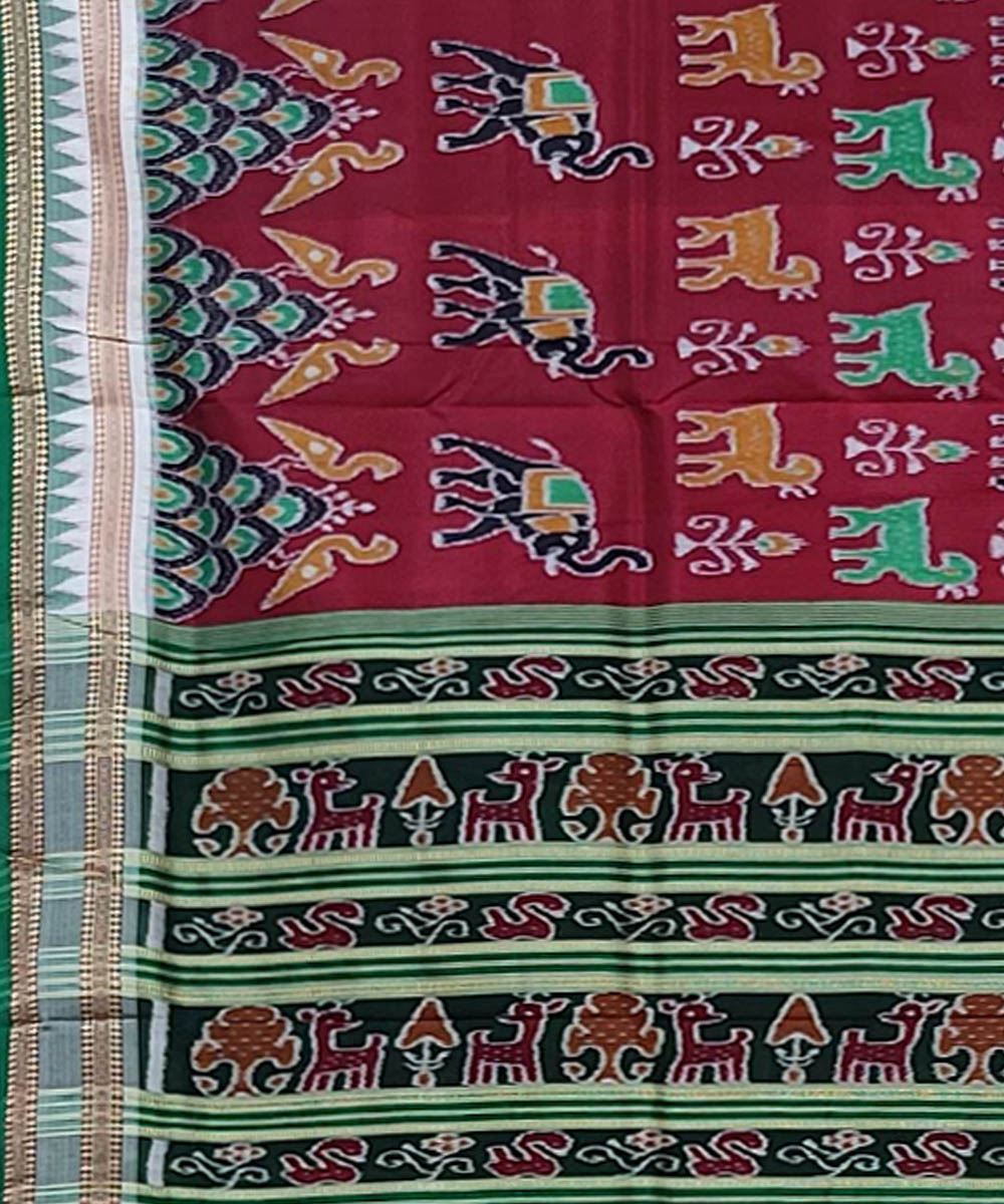 Maroon dark green handwoven khandua silk saree