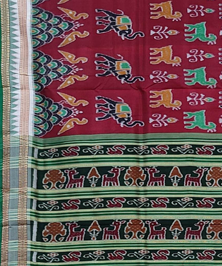 Maroon dark green handwoven khandua silk saree